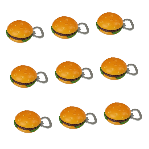 9 Pack - Magnetic Hamburger Themed Designed Bottle Opener - Brown