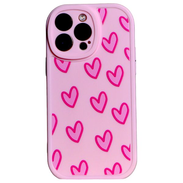 Light Pink - Phone Case with Dark Pink Hearts for iPhone 14 Pro Max