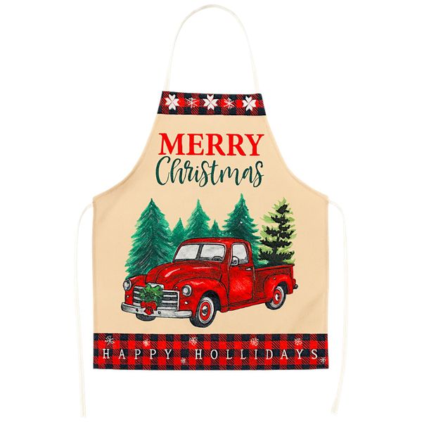Christmas Linen Apron - Vintage Red Truck Holiday Cooking Apron
