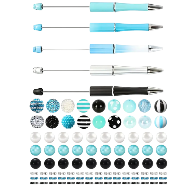 98-Piece DIY Beadable Pen Set in Storage Box - Blue Beach Series
