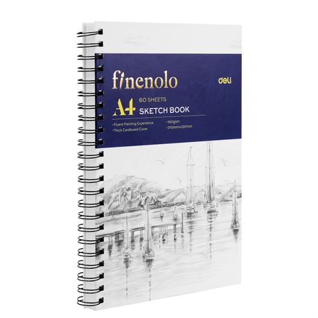 Deli Finenolo A4 Sketch Book Acid Free 160gsm 60 Sheets Side Binding Art Image