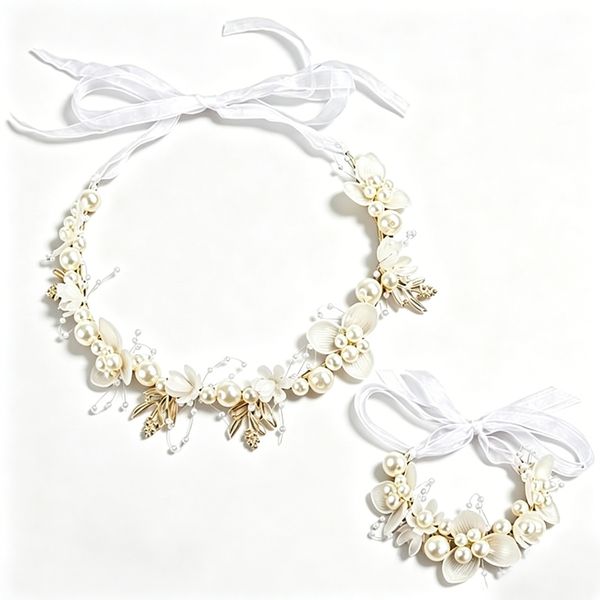 2 Pieces Pearl Headband Bridal Hair Accessories,Flower Wristband,Weddings