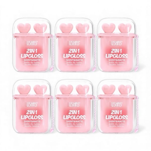 Set of 6 - Ushas 2 in 1 Lipgloss Shiny &amp; Matte Duo Lip Gloss Long Lasting