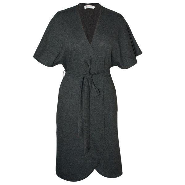 Nucleus Petal Knit Coat - Charcoal Melange Wrap Coat for Effortless Style