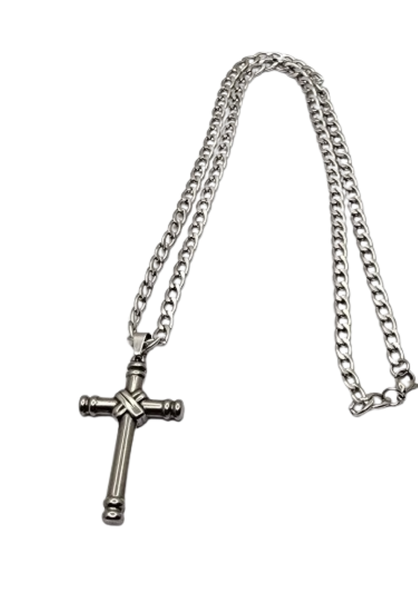 Stainless Steel Plain Cross With Heavy Curb Link Chain