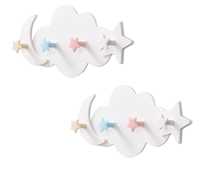 Self Adhesive 4 Hooks Wood Clothes Rack - Pack Of 2