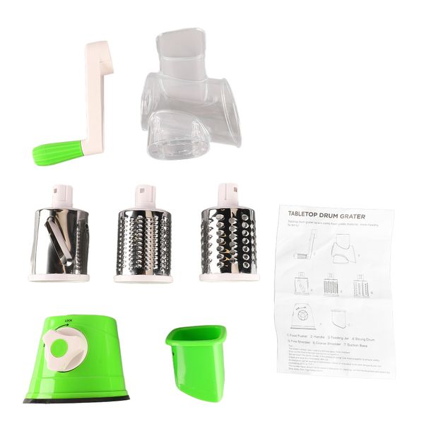 Rotary Cheese Grater Kitchen Manual Vegetable Slicing with Handle Green