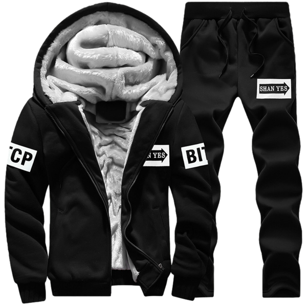 Men's Sports &amp; Outdoor Fluzzy Hoodie Zipper Pocket Tracksuit Set