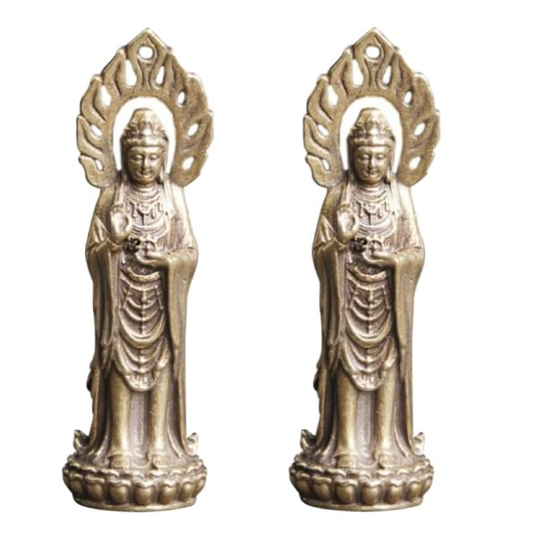 Decor Brass Chinese Goddess Statue Lucky Buddha - Set of 2 (5.6cm)