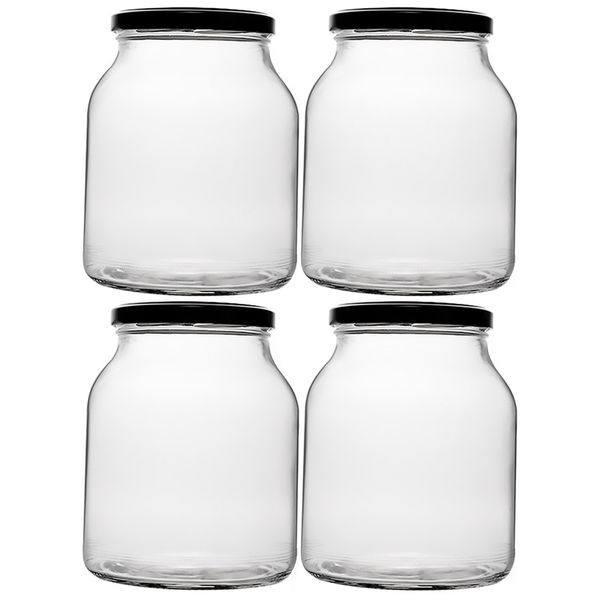 Regent Round Jar with Black Lid - 4 Pack - 910ml