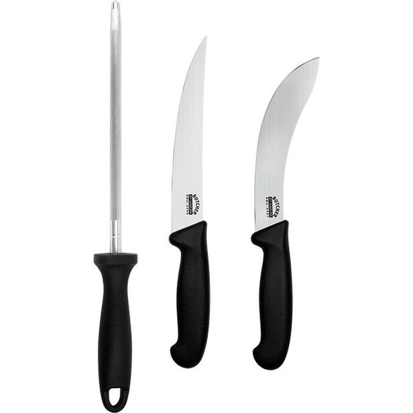 Samura Japanese Steel Butcher Knife &amp; Sharpening Steel Set of 3