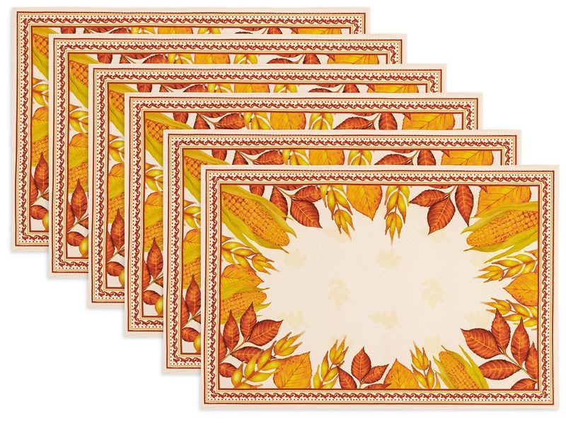 Reversible Thanksgiving Placemat Set Fall Harvest Tabletop Decor Collection