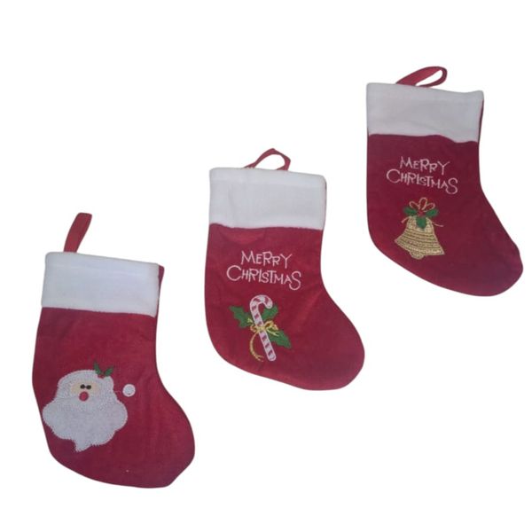 3 Pack Christmas Stockings-Santa Claus-Bell-Candy Cane-Decorations