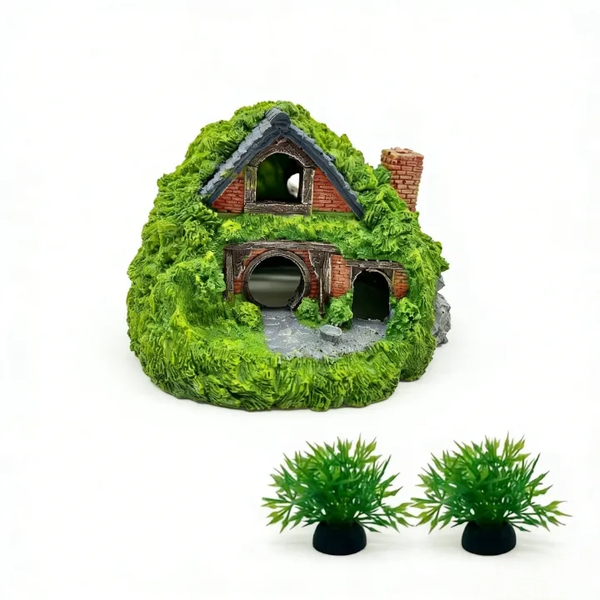ABTOR Fish Tank Decorative Resin House (Multicolor) 2 Plants, 13cm Compact