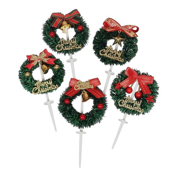 5-Piece Christmas Cake Topper Wreath Set - Green