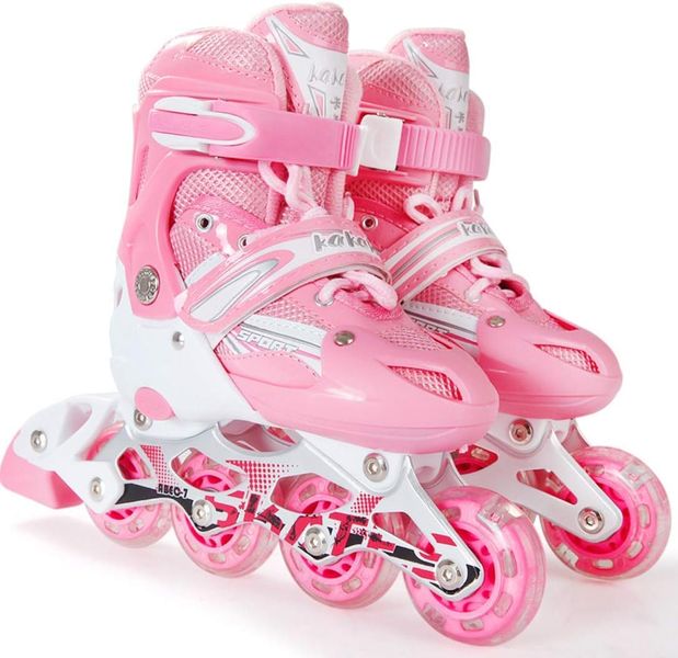 Indoor &amp; Outdoor Adjustable Inline Skates with Illuminating Wheels - Red