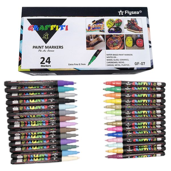 24 Flysea Graffiti Paint Markers (Extra Fine Tip 0.7mm)
