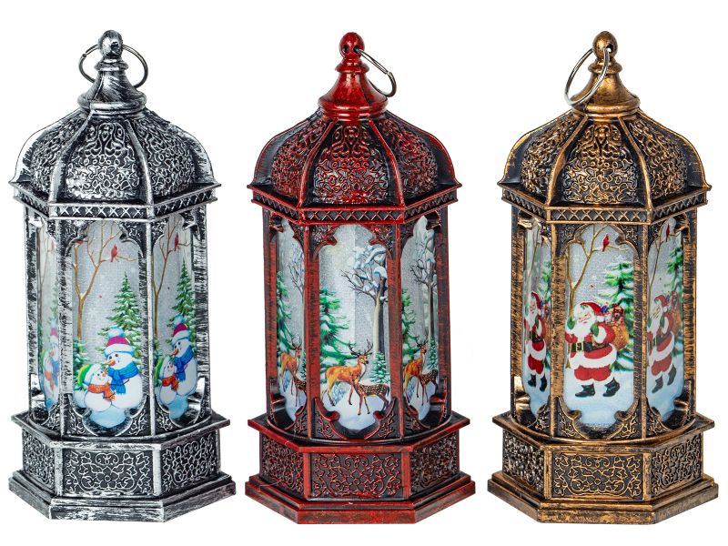 Christmas Octagonal Led Lantern. Set of 3. 14x6x6cm