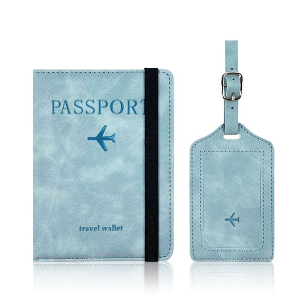 PU Leather Passport Holder &amp; Luggage Tag Set - RFID Blocking Travel Wallet