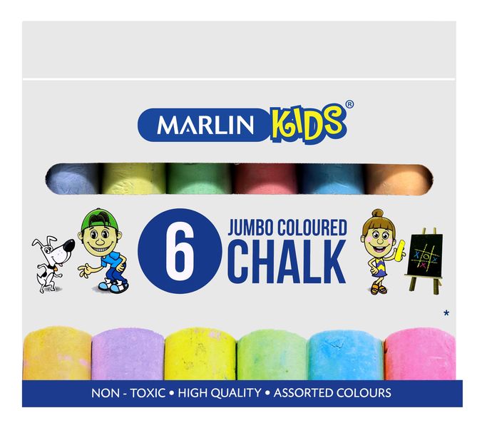 Marlin Kids colour chalk jumbo 6's - BULK PACK OF 12