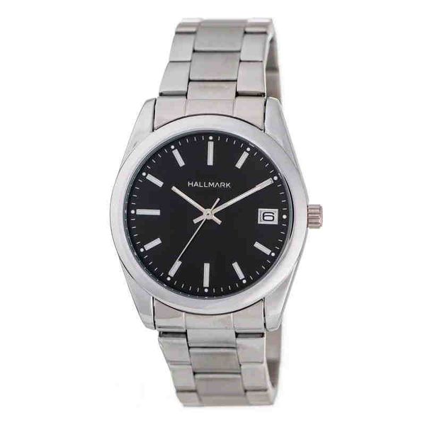 Hallmark Gents Silver Bracelet Black Dial Watch - HF2042B