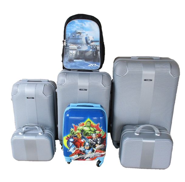 Silver Luggage Set with Avengers Kids Case &amp; Military Tank Design Backpack