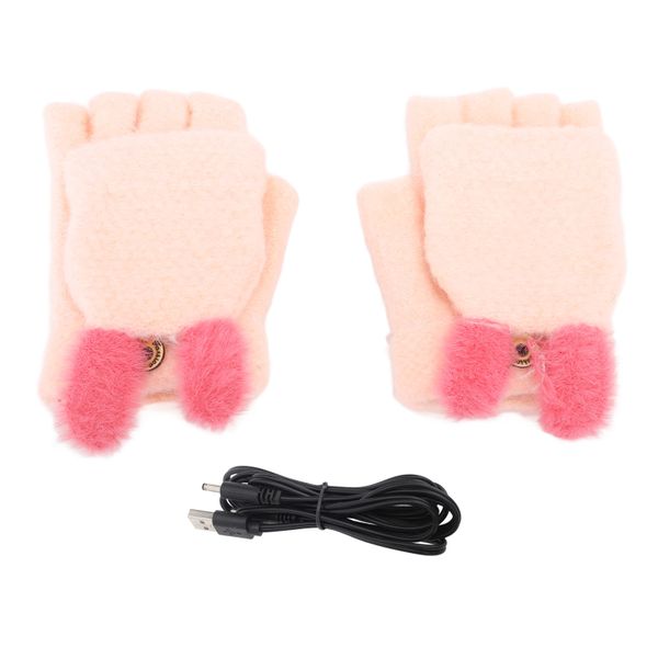 Pink USB Heated Half Finger Typing Gloves
