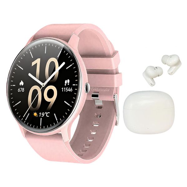 Women's Pink Smartwatch &amp; Earbuds | Golden Perfect Health Gift Set for Her