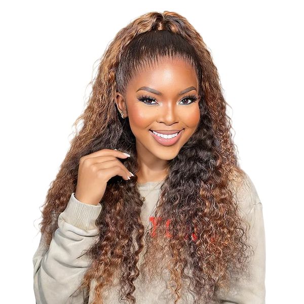 Geebuy 20In Double Drawn Highlight-Glueless Deep Wave Frontal Lace Wig