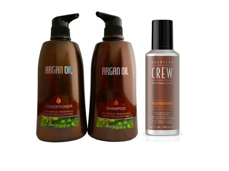 Moroccan Argan Oil Shampoo &amp; Conditoner750ml &amp; American Crew Texture Foam 200ml