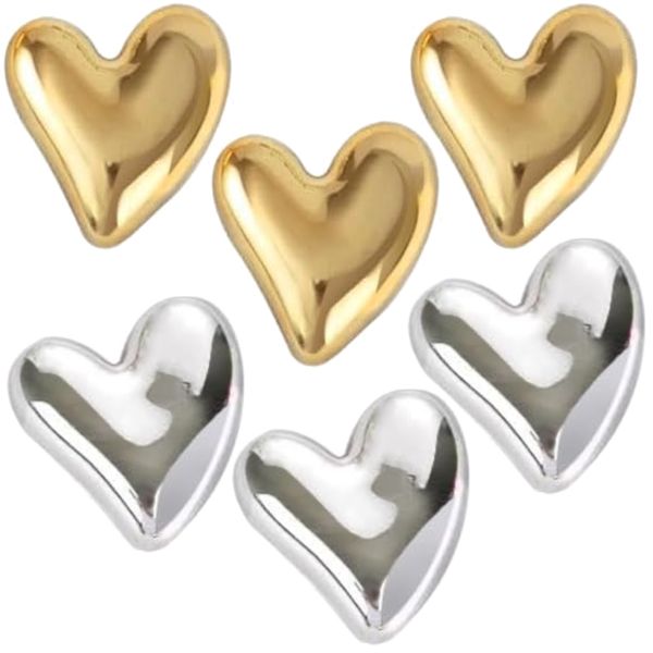 Decor Gold &amp; Silver Heart-Shaped Refrigerator Magnets Set of 6 - 0.6cm