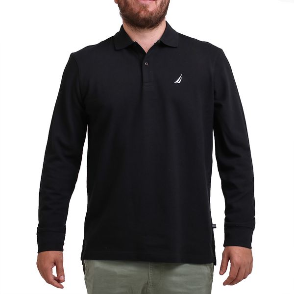 Nautica-K03150Ba-K03150 L/S Cotton Pique Polo-True Black