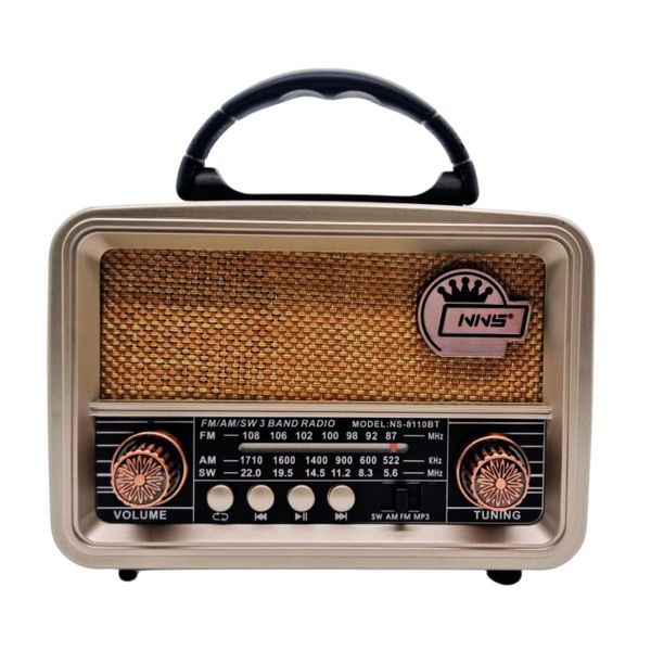 VinTage Style Rechargeable BT, Usb, TF, 3 Band Multi-Function Radio NS-8098