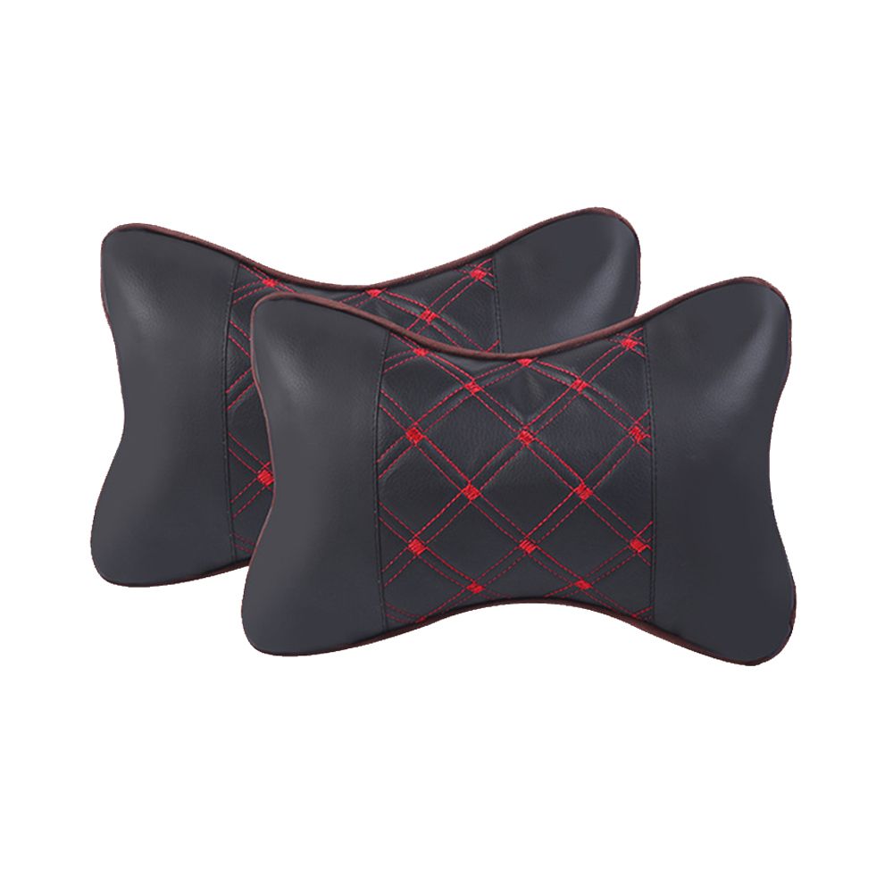 Universal PU Leather Car Seat Head and Neck Rest Support Pillow - Set of 2