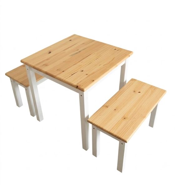 Just For Kids Children's Toddler Table Set with 2 Benches - Natural / White