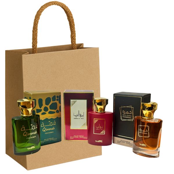 Qimmah, Khamrah &amp; Ameerat - Venorna Perfume Set for Women &amp; Gift Bag Combo
