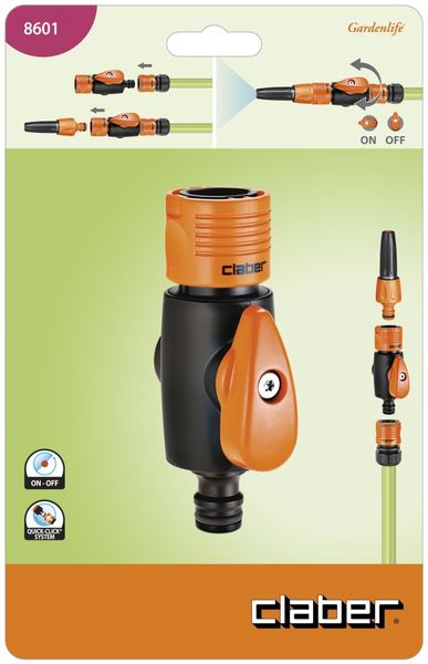 Claber Coupling Quick Click &amp; Click Connector With Shut-Off Valve