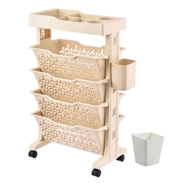 Rolling Book Shelf Rack for Children Reading with Hanging Basket