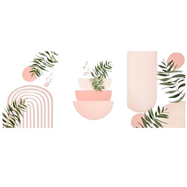 3-Piece Abstract Nature Wall Art - Pink , Green , White