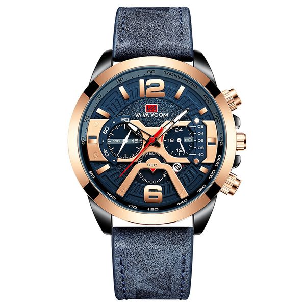 Mens Luxury Chronograph Waterproof Leather Strap Analog Quartz Watches