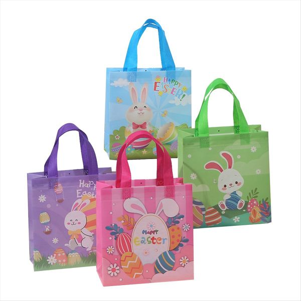 12PCS Easter Gift Bags Easter Bags with Handles Happy Easter Bunny Gift Bag