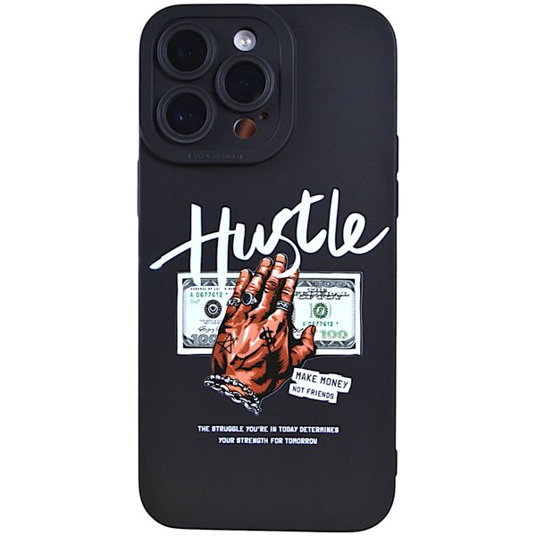 Phone Case with Hustle Print &amp; Pro Camera - Iphone 14 Pro Max - Black
