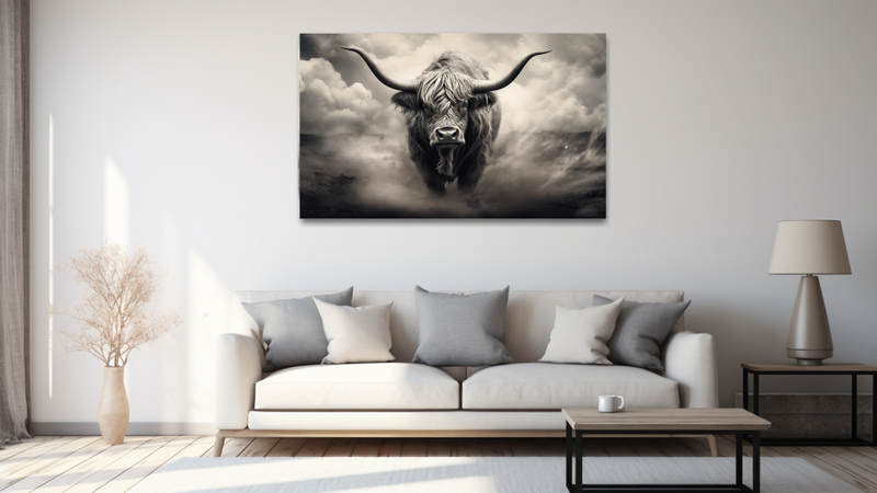 Canvas Wall Art - Highland Bull Black and White - MT0364