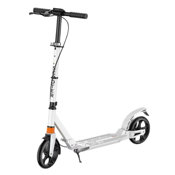 White Commuter Non-Electric Kick Scooter Easy-Folding with Big Wheels