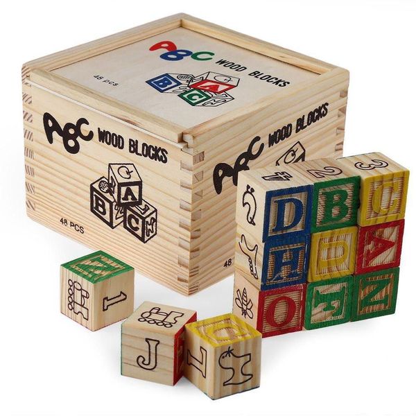 Educational Wood Letter Blocks - Set 48 Pieces