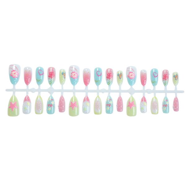 Beach Shell Painted Handmade Almond Art False Nails Women's 30 Piece