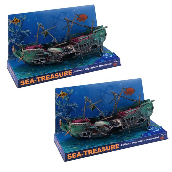2X Large Aquarium Decoration Boat Plactic Aquarium Ship Air