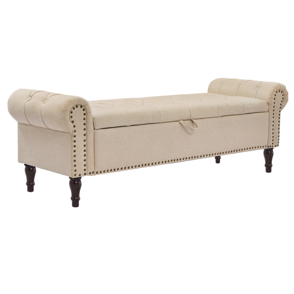 Louis Beige Linen Upholstered Storage Ottoman
