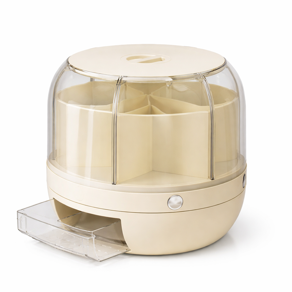 Large Six-Grid Rotating Rice Dispenser - Cream