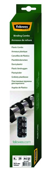 Fellowes Black 8mm A4 40 Sheet Plastic Binding Combs Pack of 25